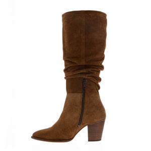 Carl Scarpa Ellis Tan Ruched Suede Long Ankle Boots